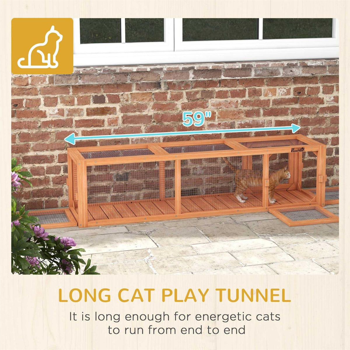 Wooden Outdoor Cat Tunnel with Weather Protection I846679