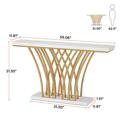59 inch Gold Console Table with Grid-Shaped Metal Base F40646
