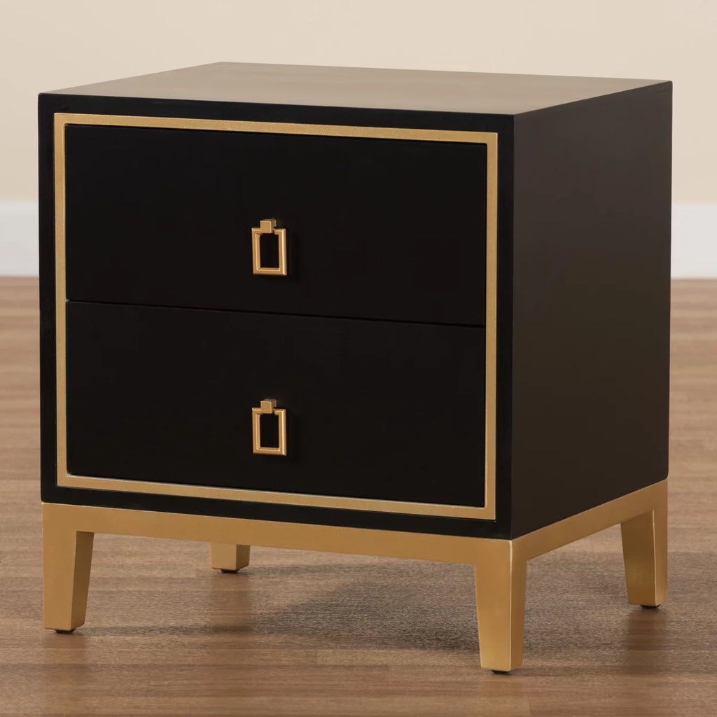 Black Wood and Gold Metal 2-Drawer End Table R37131