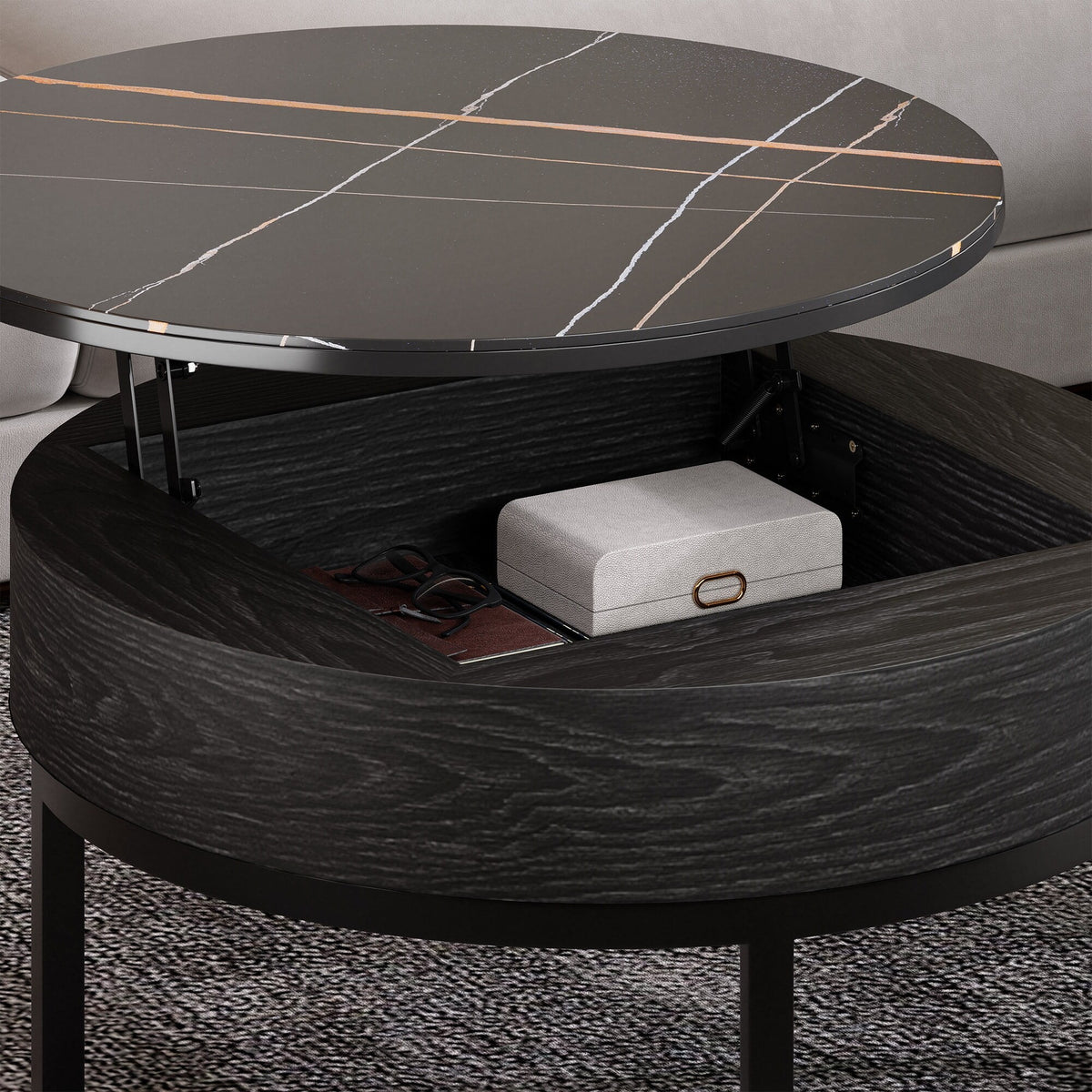 Round Lift-Top Nesting Coffee Table Set with 2 Drawers I770833