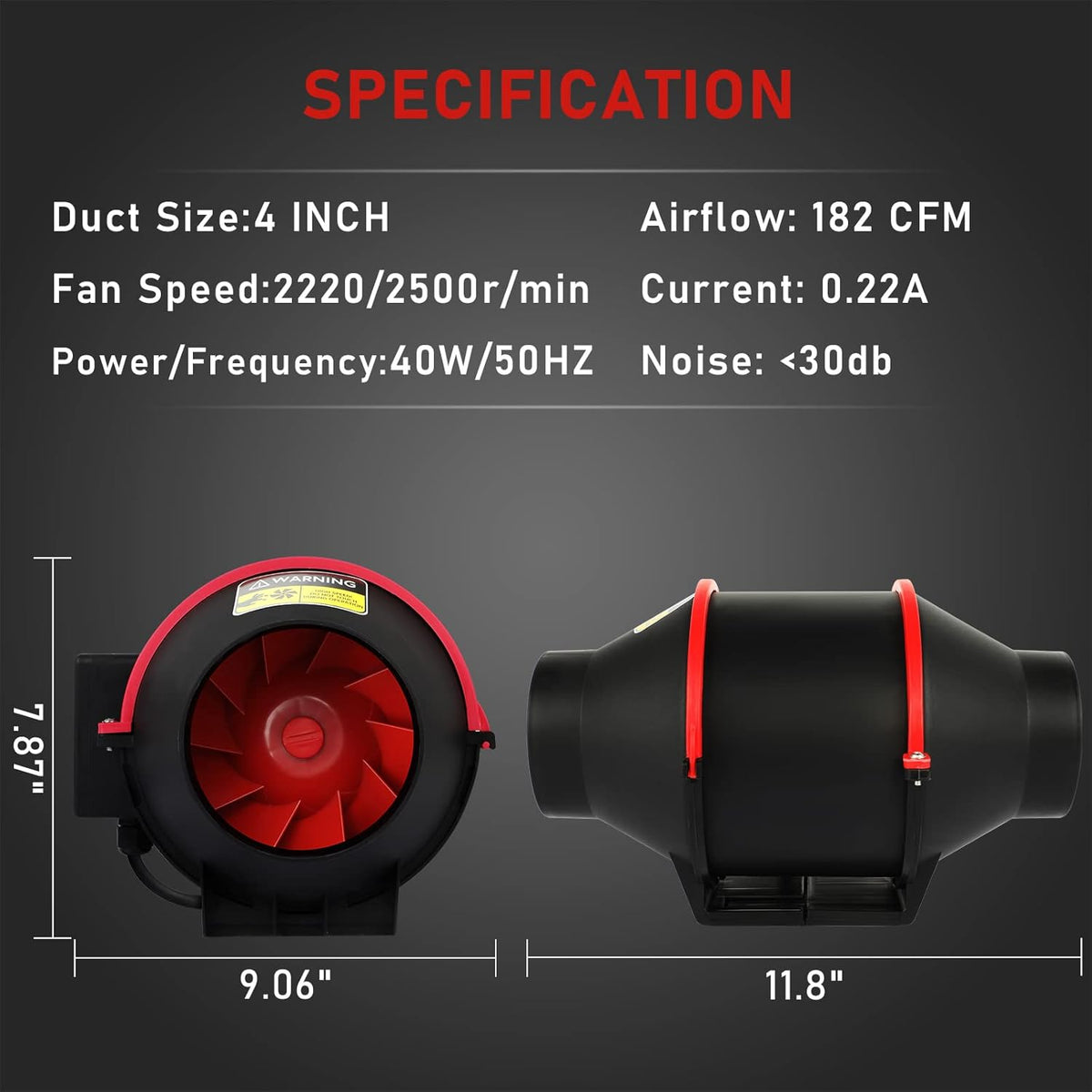4 inch Inline Ventilation Fan with Carbon Filter and Ducting W73711