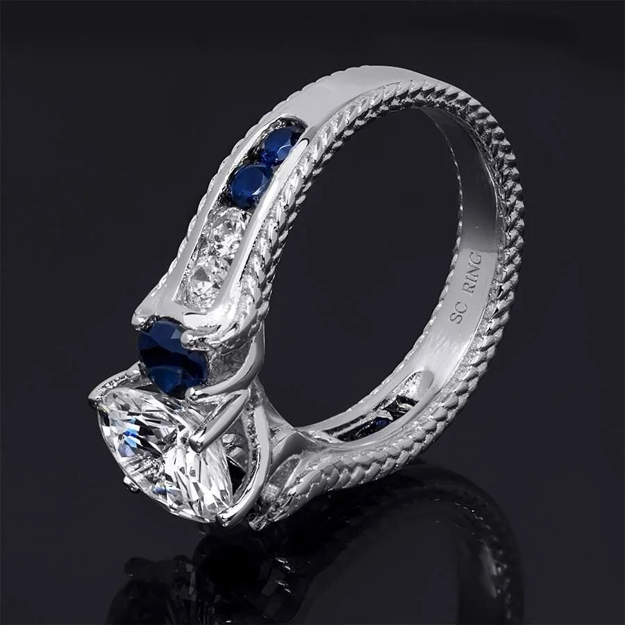 Sterling Silver Blue Sapphire Cubic Zirconia Ring G70866