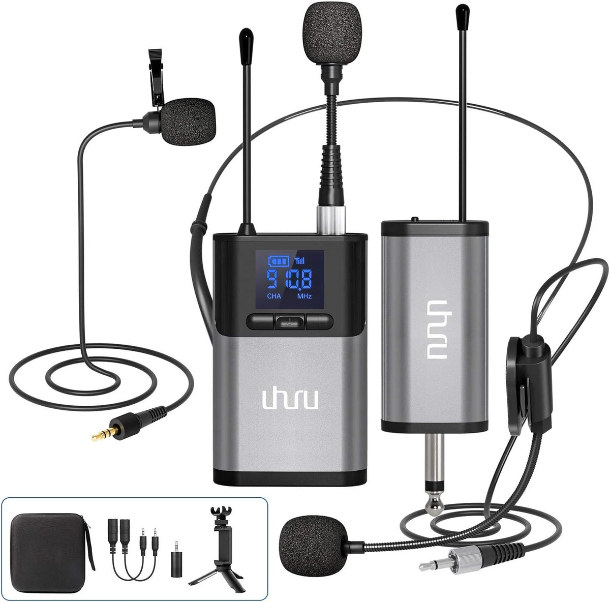 Wireless Lavalier Microphone, 3 in 1 Wireless Microphone, Bodypack Transmitter & Receiver, Pack of 2 L594321