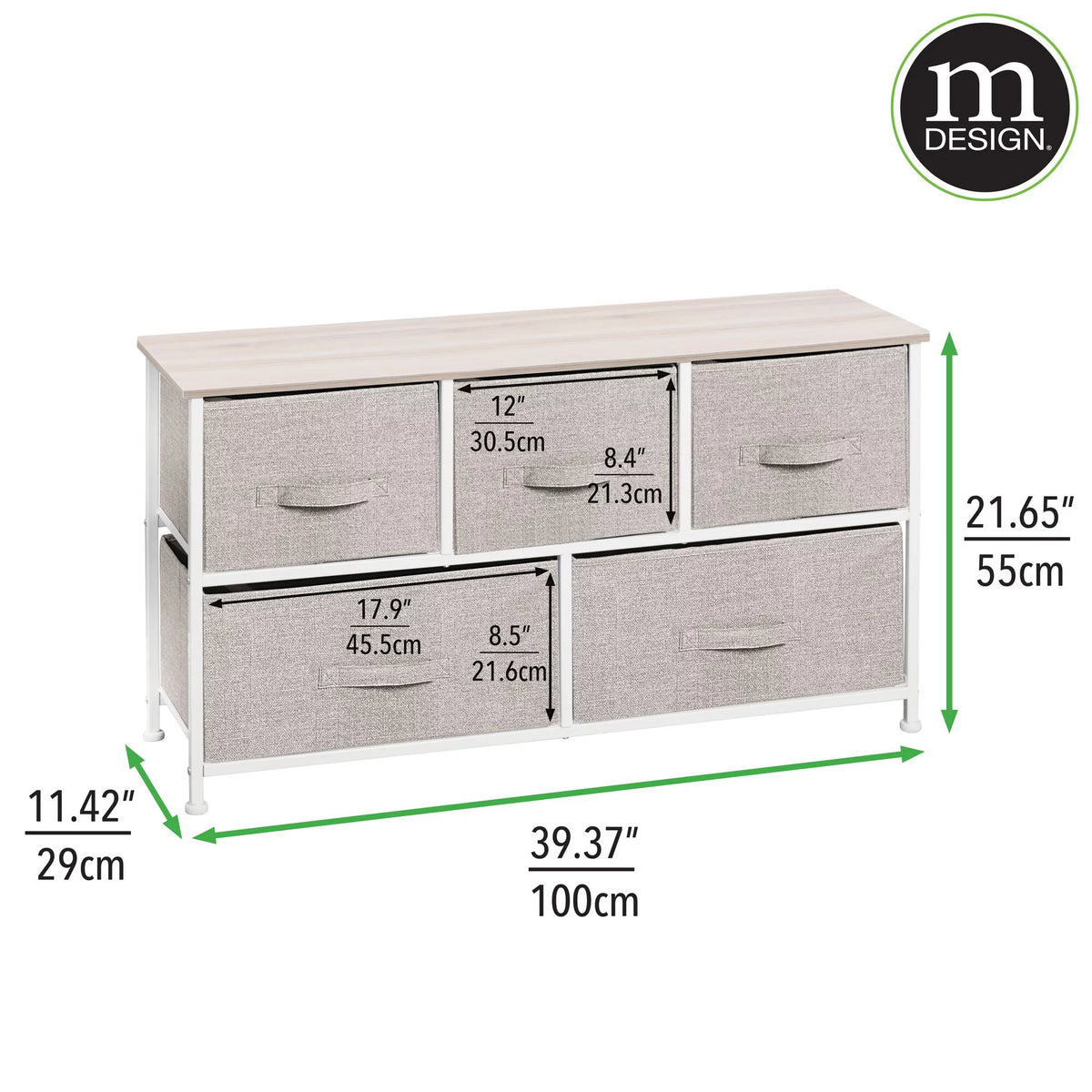 Wide 5 Removable Fabric Drawers Storage Dresser O153425