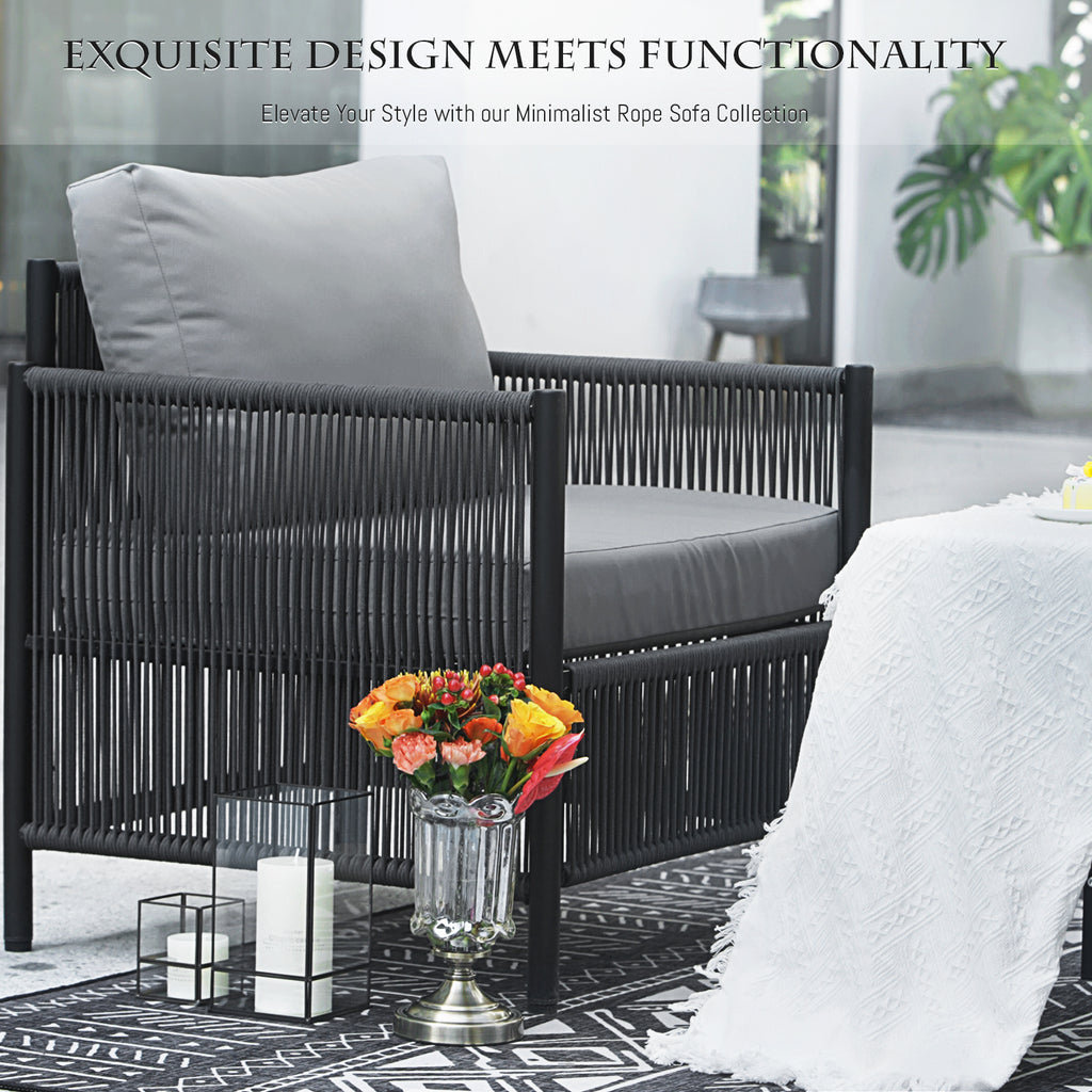 Grey Rope Patio Sectional Sofa Set with Fire Pit Table, 9 Pcs Outdoor Furniture Set F85261