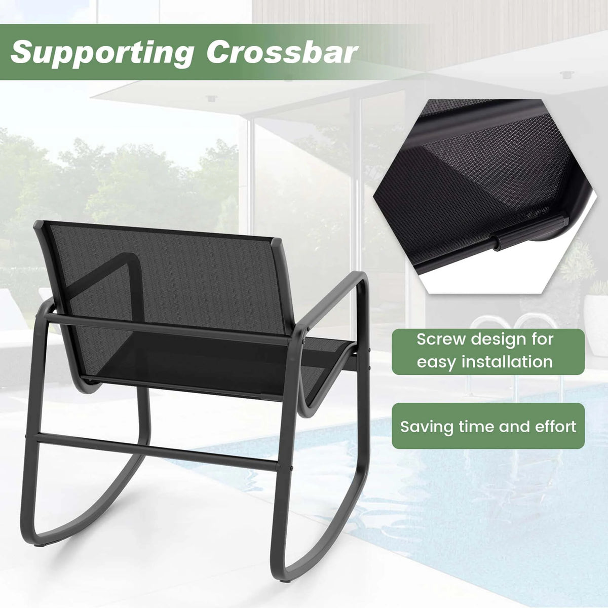 3 Piece Patio Rocking Set 2 Rocking Bistro Chairs & Glass-Top Table H30564