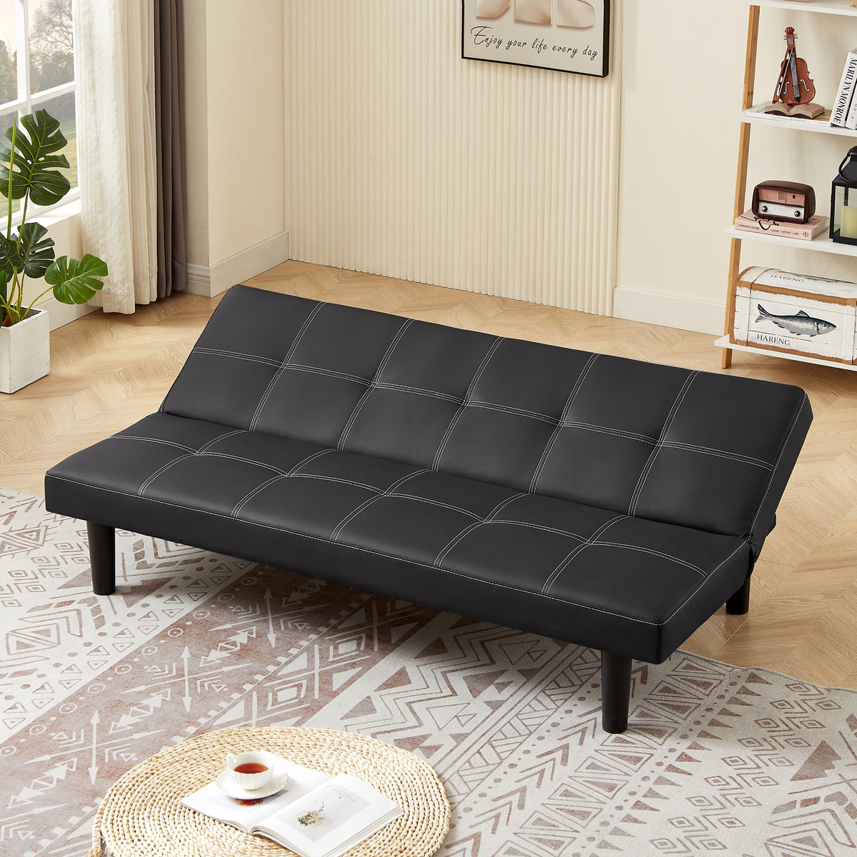 Black PU Convertible Sofa Bed M71558