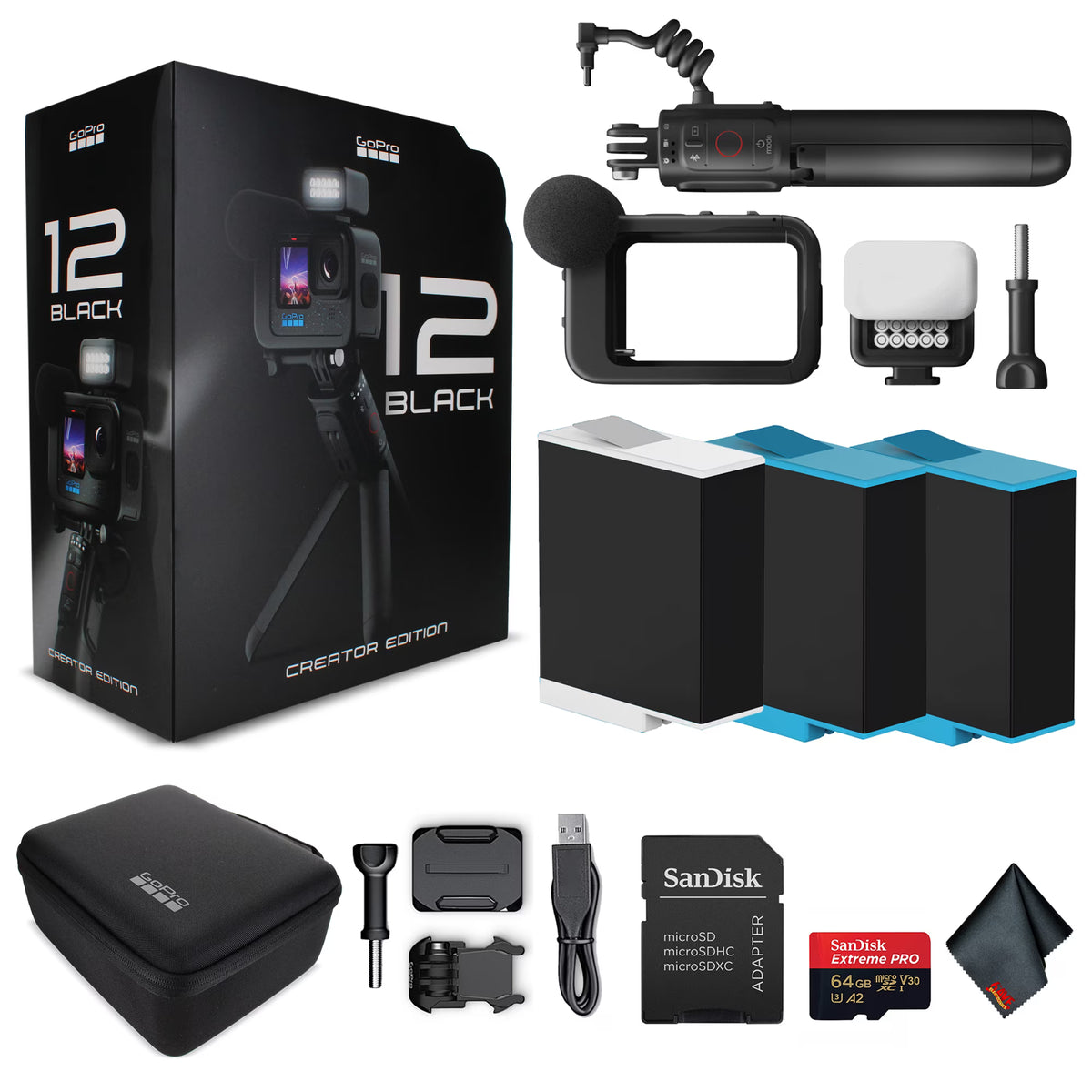 Waterproof Action Camera with Battery Grip, Tripod, Remote, Media Mod, Light Mod, Enduro Battery, 64GB Card and 2 Extra Batteries U189