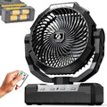 Portable Camping Fan with 4 Speeds, Light, Timer, Remote - Black Q2897