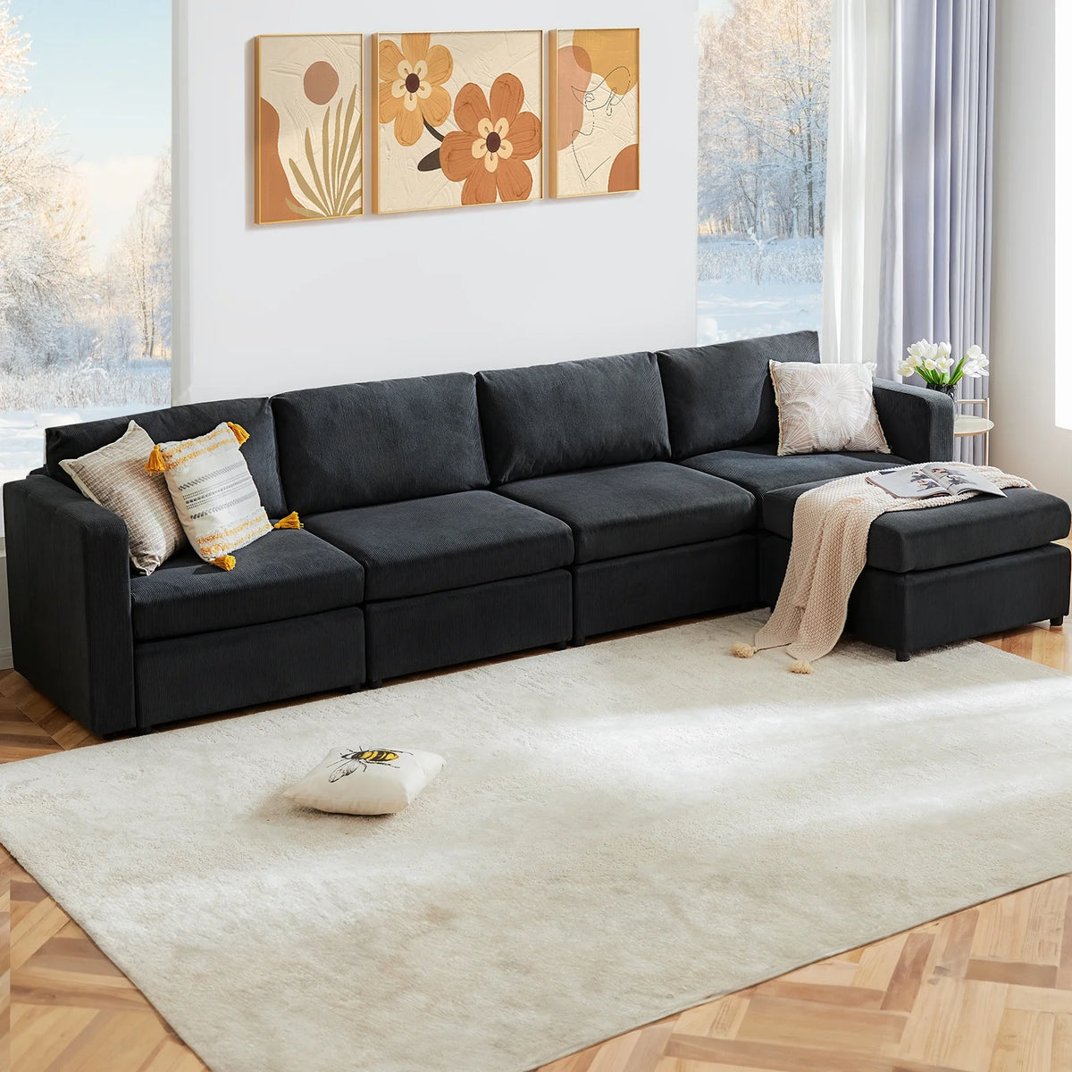 Dark Grey 5 Seat L Shaped Sectional Sofa F176