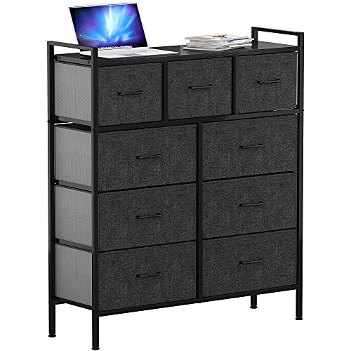 9-Drawer Fabric Dresser with Steel Frame and Wooden Top J12220