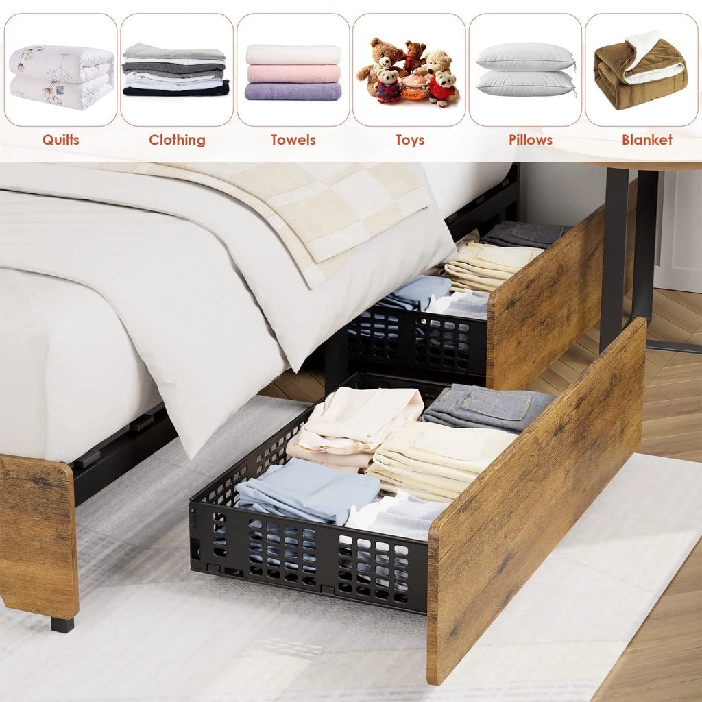 Queen Bed Frame with 4 Storage Drawers Y449