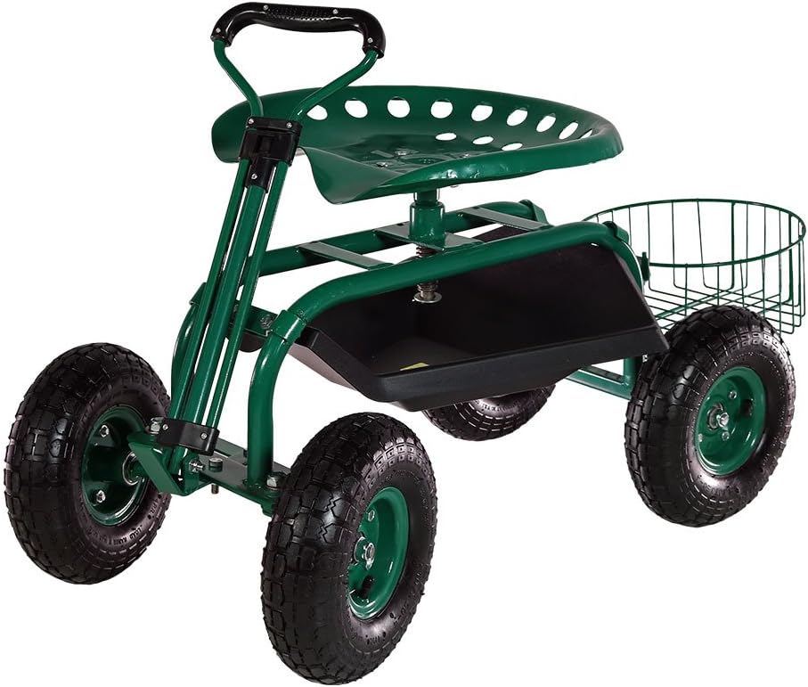 Green Garden Cart with Swivel Seat & Utility Tool Tray K515