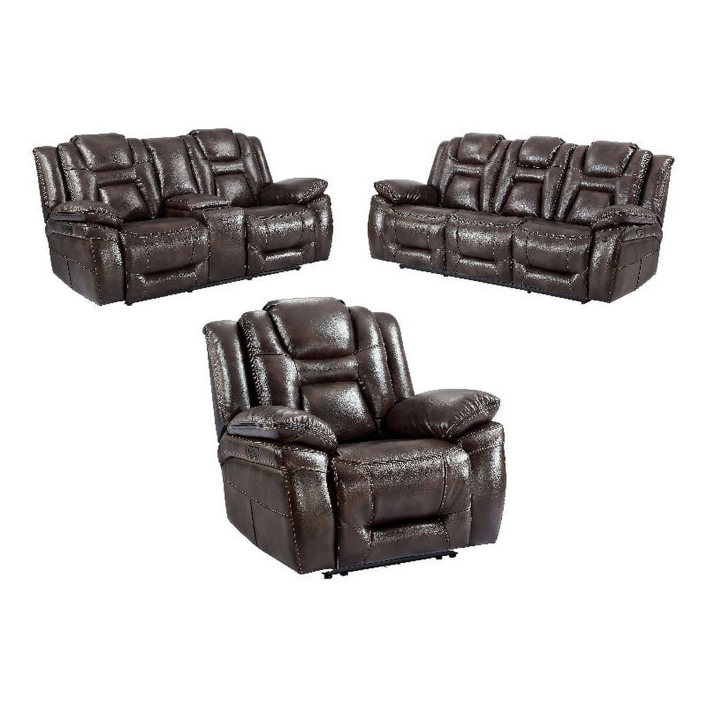 Brown Faux Leather Dual Power 3PC Set P4917