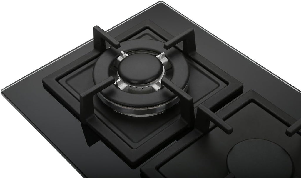 2 Burner 12 Inch Built-in LPG/Propane Gas Stove Top Glass Surface Cast Iron Cooktop X35256