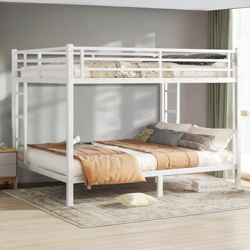 Twin XL Over Twin XL Black Metal Bunk Bed with Ladder and Guardrail V9807