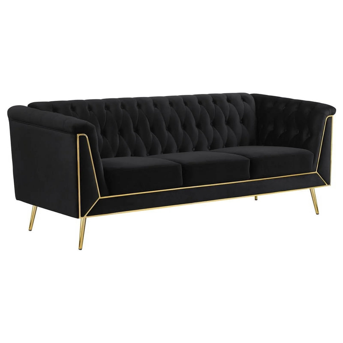 3-piece Fabric Tuxedo Arm Tufted Back Set in Black N23729