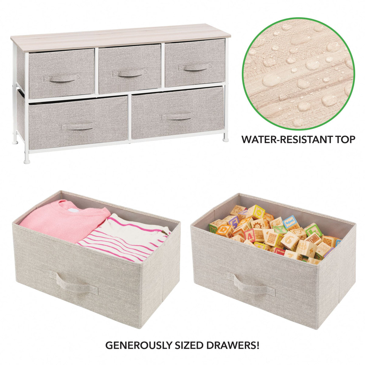 Wide 5 Removable Fabric Drawers Storage Dresser O153425