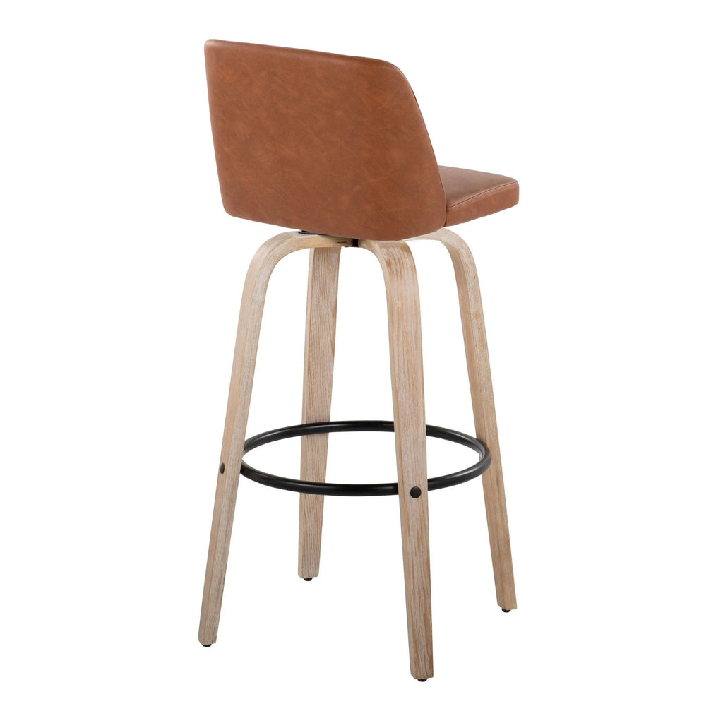 White Washed Wood Camel Faux Leather Swivel Barstool Set of 2 N613