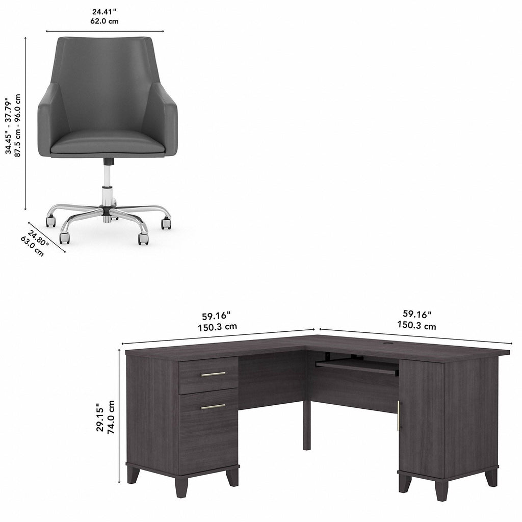 L Shaped Desk and Chair Set in Storm Gray D13061