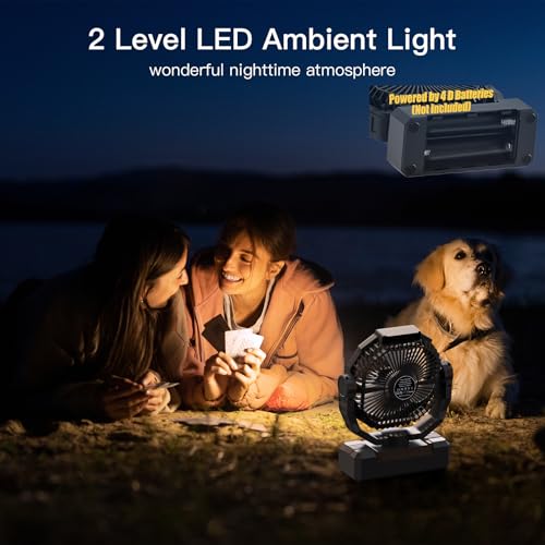 Portable Camping Fan with 4 Speeds, Light, Timer, Remote - Black Q2897
