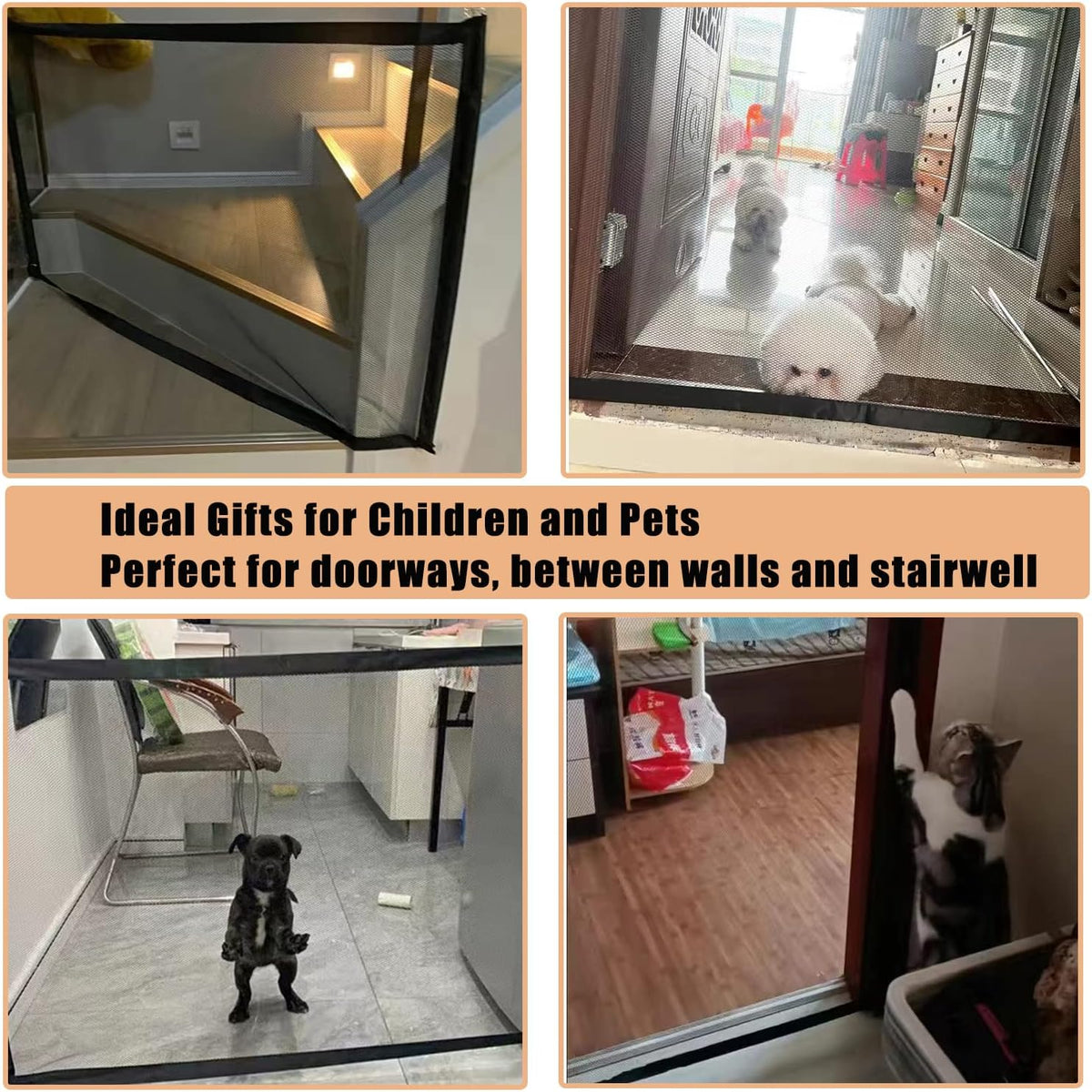 Portable Mesh Pet Gate, 43.5" W x 31" H, 6 Hooks D2792