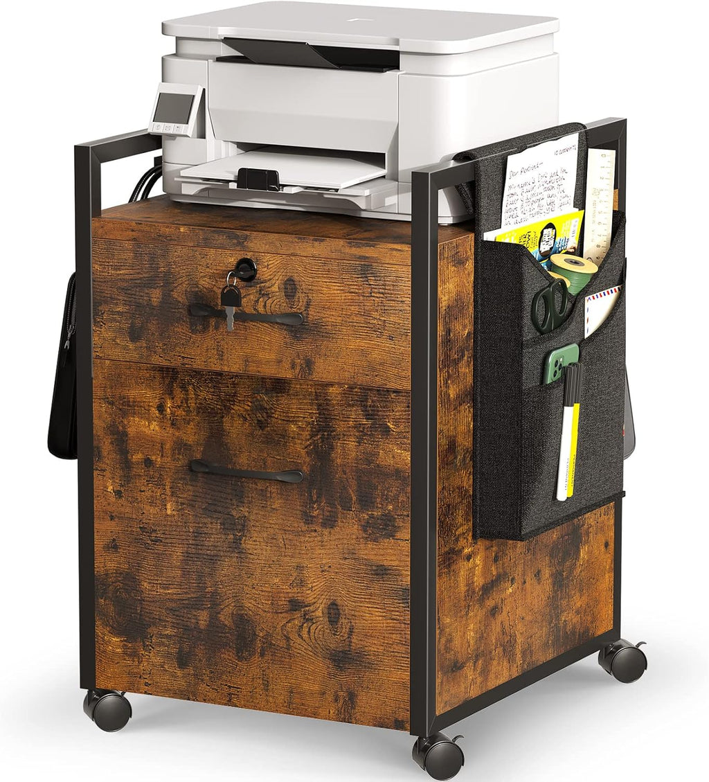 Black Mobile File Cabinet with 2 Drawers and Lock K661147