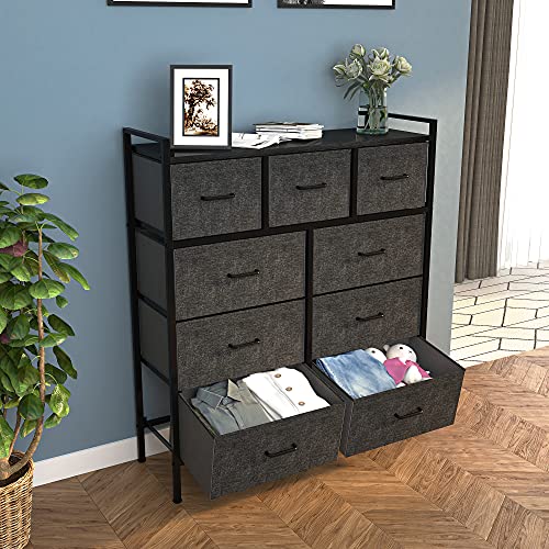 9-Drawer Fabric Dresser with Steel Frame and Wooden Top J12220