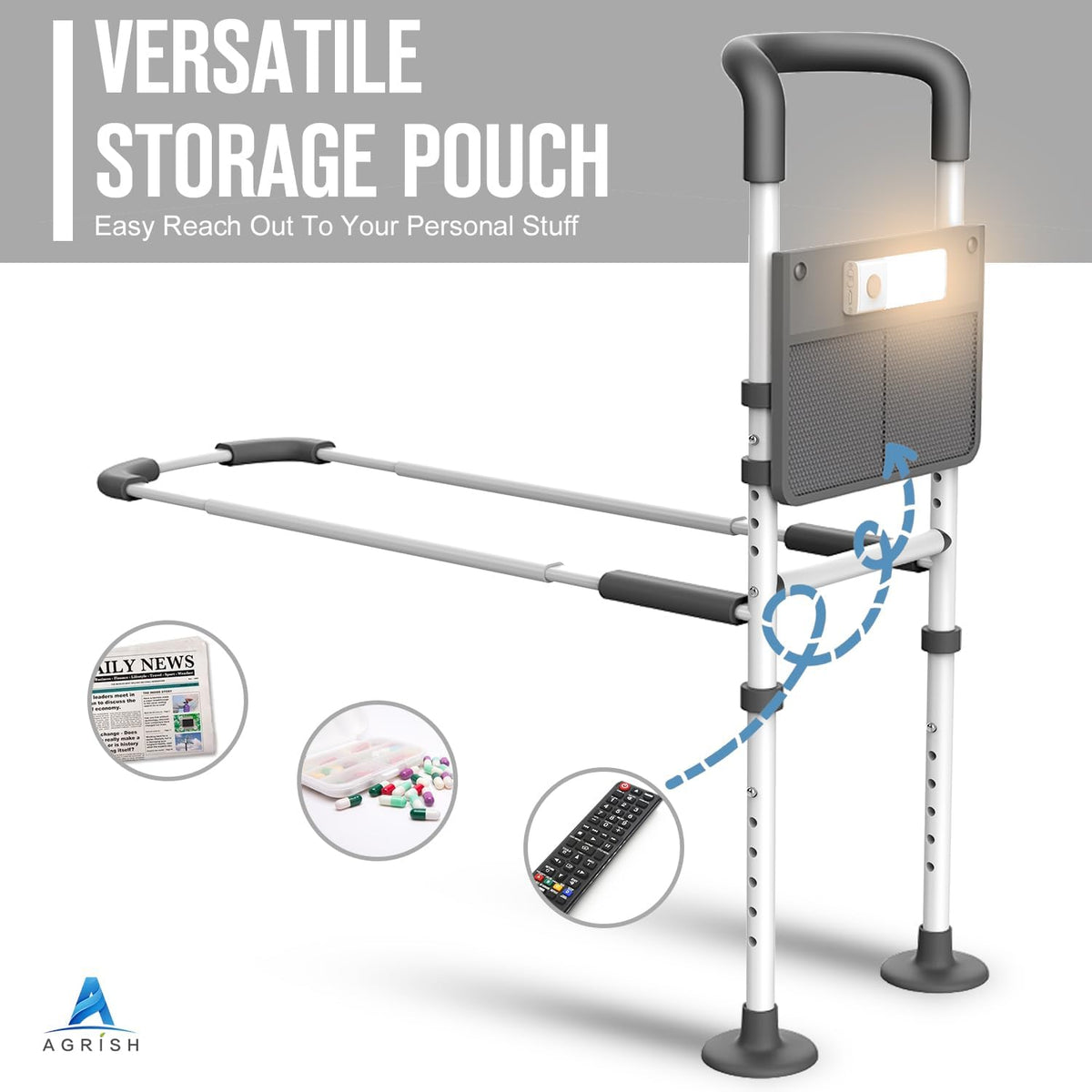 Medical Bed Rail with Motion Light and Storage Pouch M2891