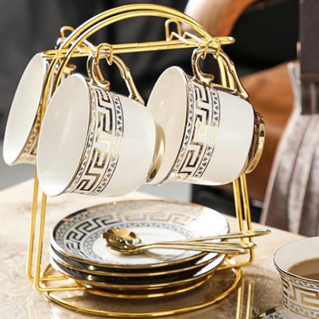 13 Pcs White Coffee Cup Set with Golden Trim R343580