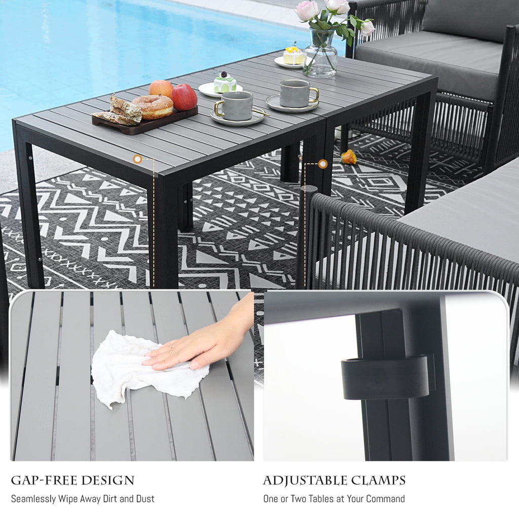 Grey Rope Patio Sectional Sofa Set with Fire Pit Table, 9 Pcs Outdoor Furniture Set F85261