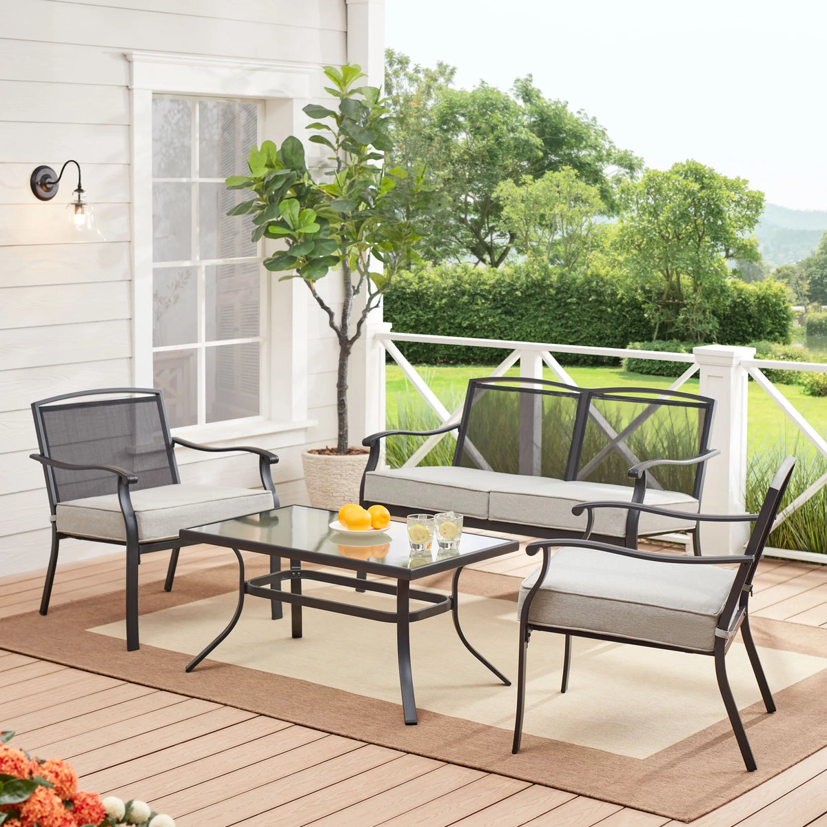 Gray 4 Piece Outdoor Patio Conversation Set S745090