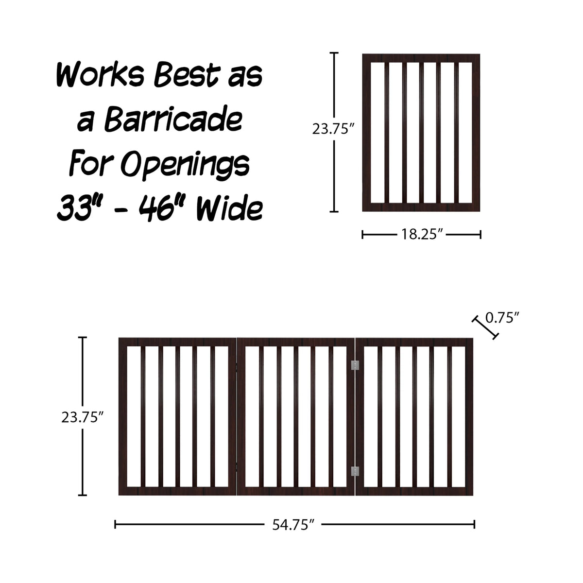 3 Panel Brown Wooden Freestanding Pet Gate E6356