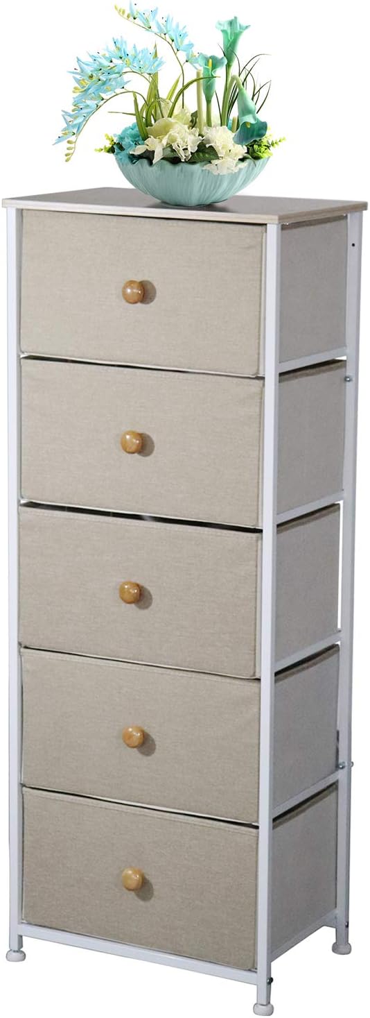 5 Drawer Fabric Dresser with Steel Frame (Dark Gray) P600484