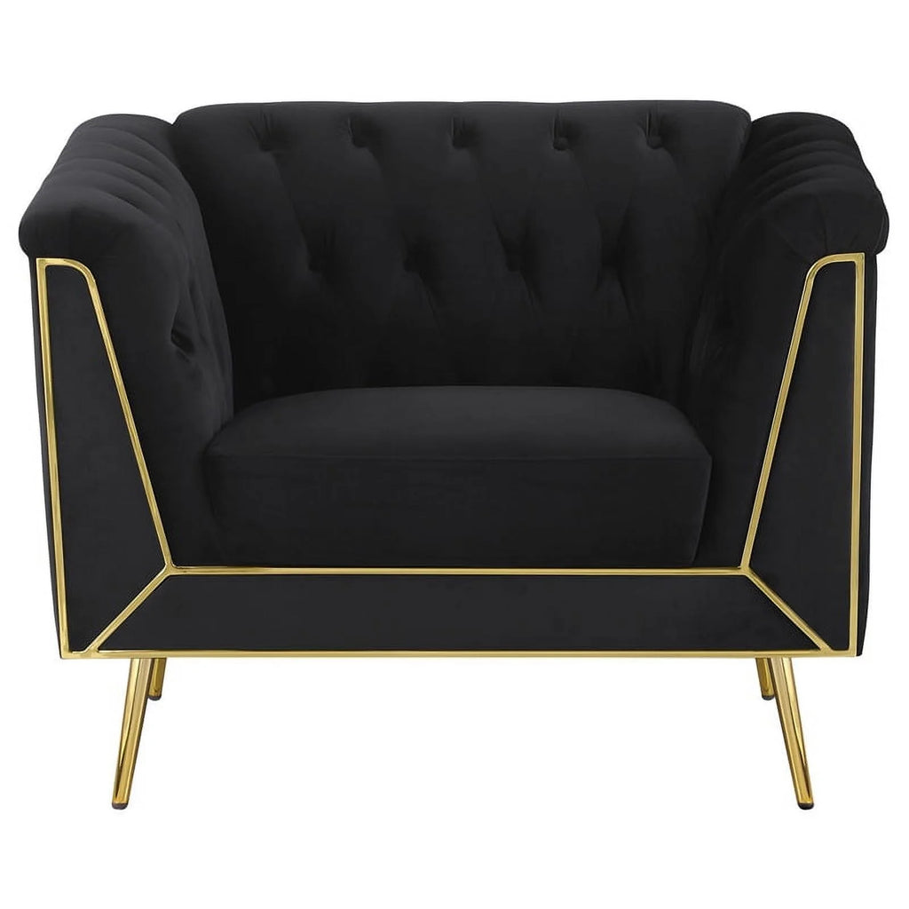 3-piece Fabric Tuxedo Arm Tufted Back Set in Black N23729