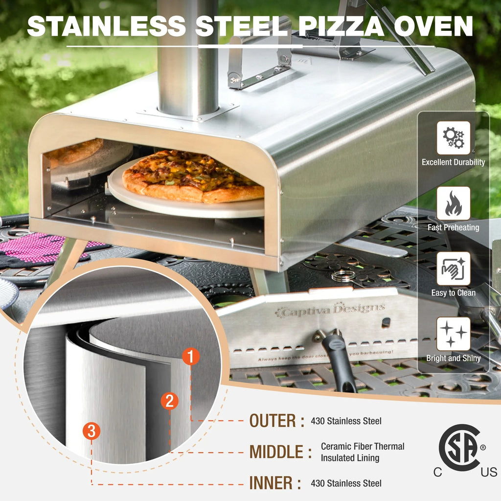 Outdoor Wood Fired & Gas Pizza Oven with Rotatable Pizza Stone C422025