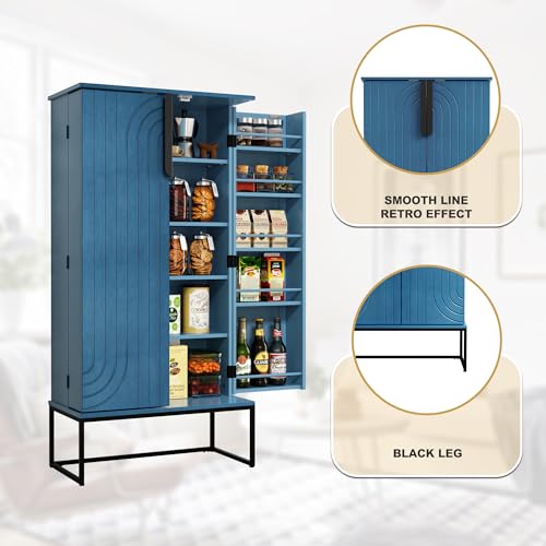 Blue Pantry Cabinet with Adjustable Shelves T81333