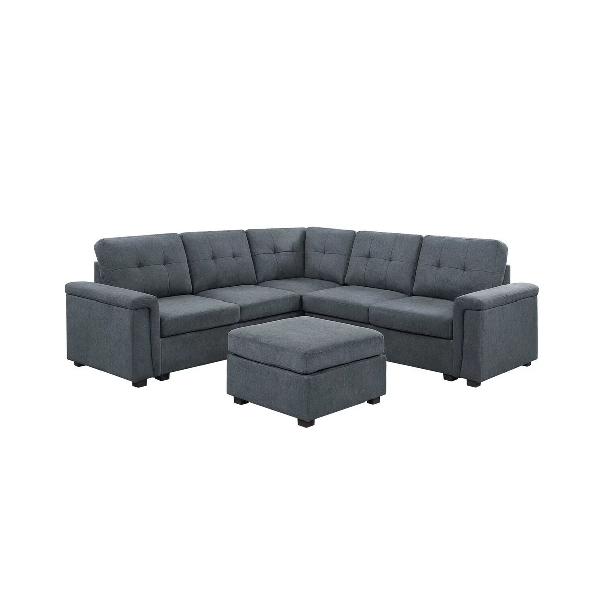 Gray Woven Fabric 6-Seater Sectional Sofa with Ottoman T989915