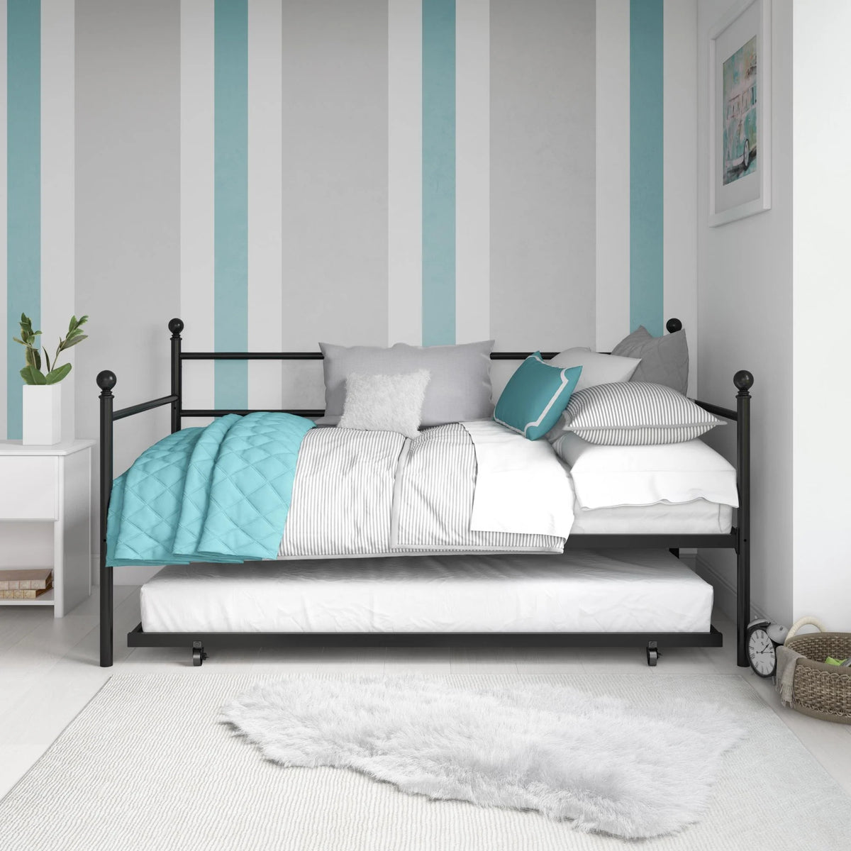Black Metal Daybed with Trundle, Twin Size Z699