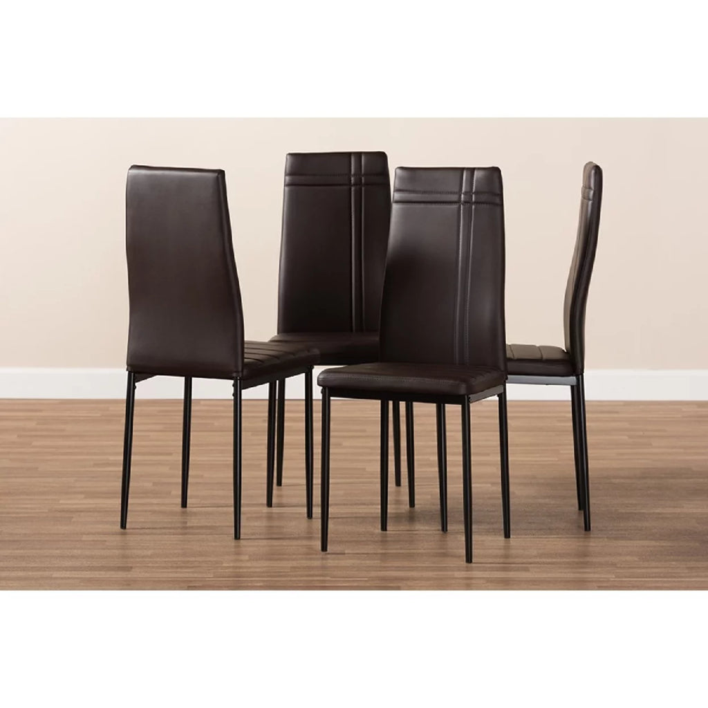 Brown Faux Leather Upholstered Dining Chair Set of 4 C824