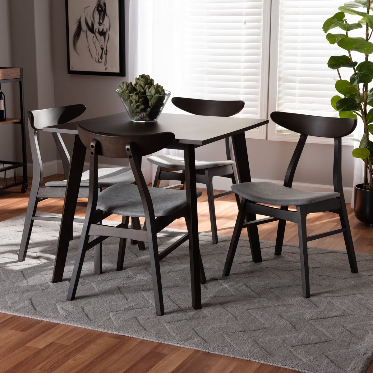 5-Piece Light Grey Fabric Wood Dining Set M77299