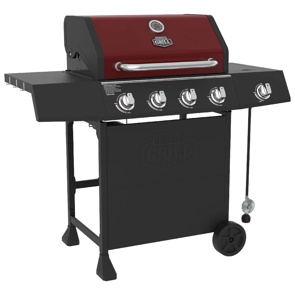 4 Burner Propane Gas Grill with Side Burner in Red H184