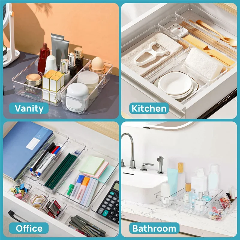 15PCS Clear Plastic Drawer Organizer Set Storage Bins B9447