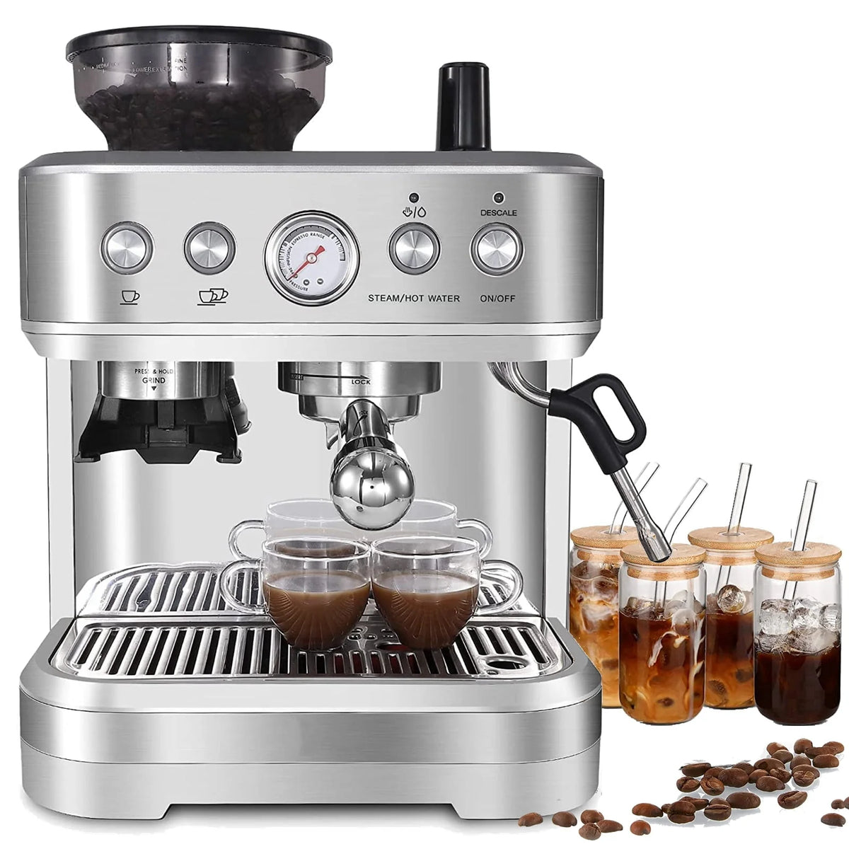 15 Bar Espresso Machine with Grinder & Milk Steamer M96591
