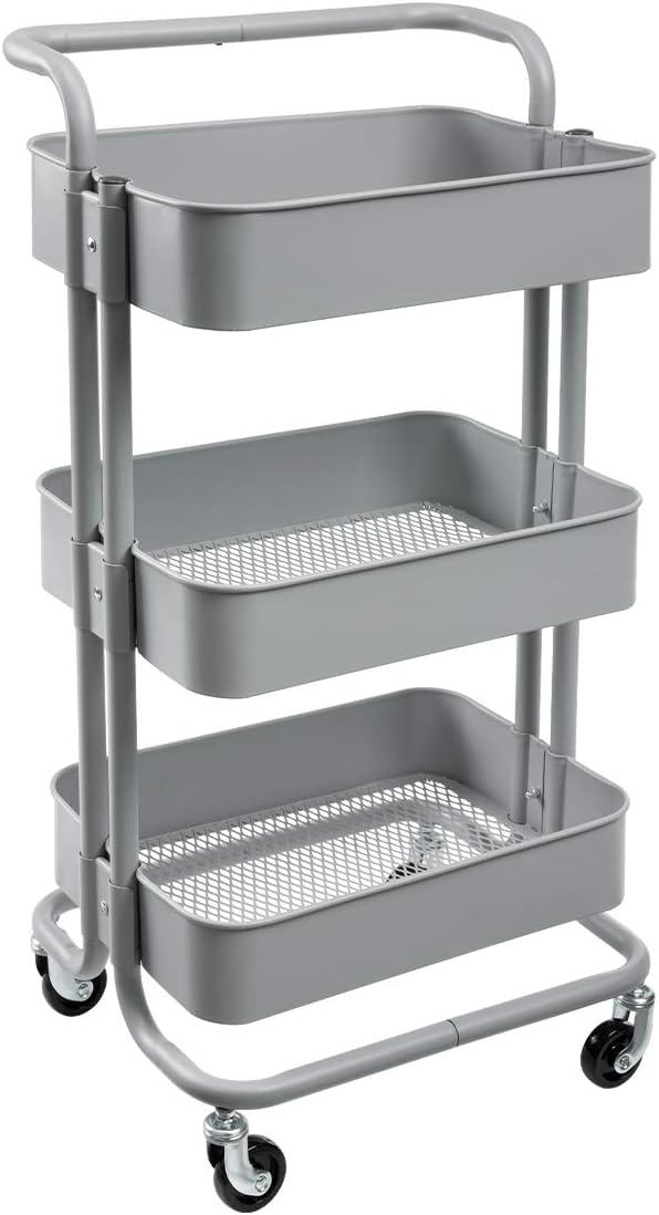 3-Tier Metal Rolling Utility Cart with Handles J70489