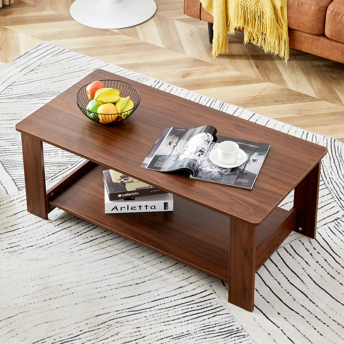 Walnut Textured Lift Top Coffee Table with Storage O75054