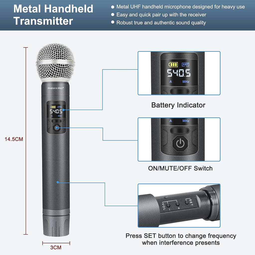 UHF Wireless Microphone System, 30 Adjustable Frequencies, Handheld/Bodypack/Headset/Lapel Mic Set with Case G485