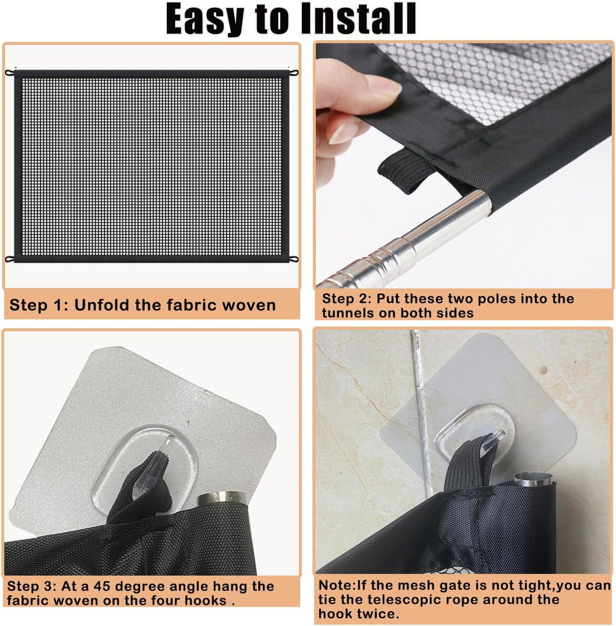 Portable Mesh Pet Gate, 43.5" W x 31" H, 6 Hooks D2792