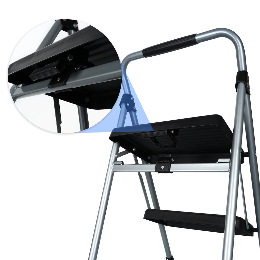 Gray & Black 2-Step Steel Foldable Step Stool T8928