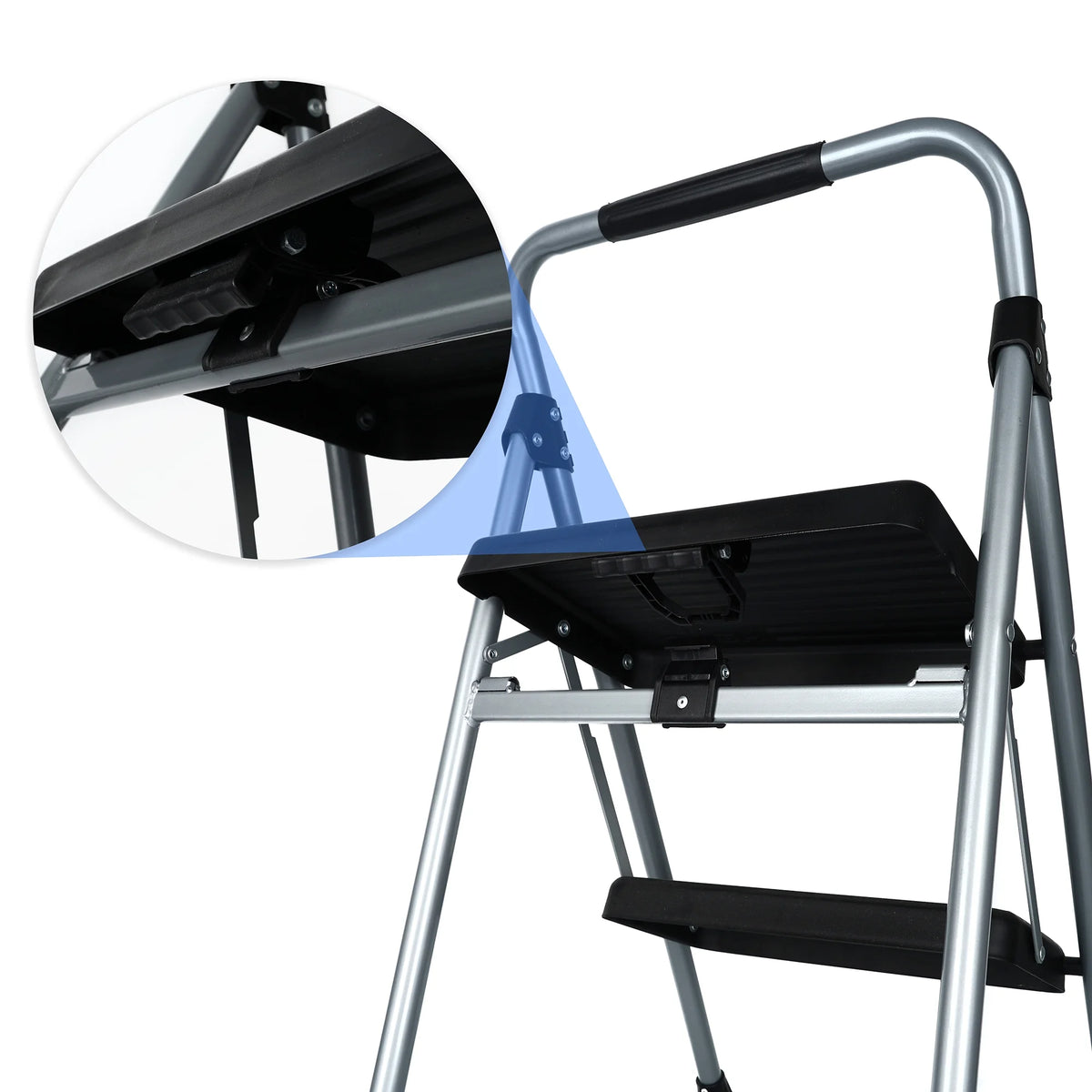 Gray & Black 2-Step Steel Foldable Step Stool T8928